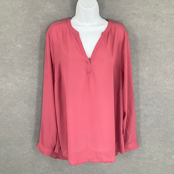 Torrid Top Womens Sz 1X Pink Long Sleeve V-Neckline Lightweight Casual Office - Picture 1 of 9